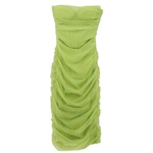 Oh Polly Ruched Mesh Corset Mini Dress Womens Size 0 Lime Green Neon Party